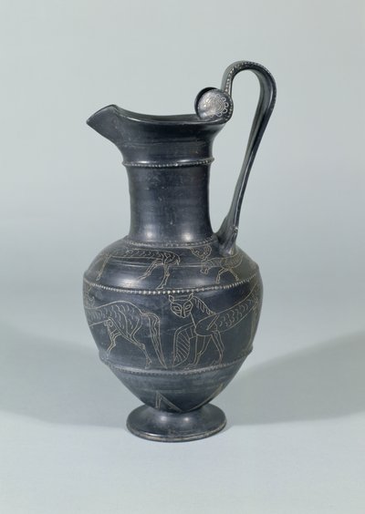 Jug with Griffins, Bucchero Ware, Etruscan, 650-550 BC by Etruscan